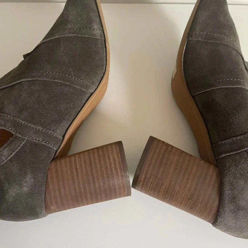 Joes Jeans 10 Gray Suede Cassia Blocked Heel Suede Bootie Boot Open Toe - Picture 8 of 11